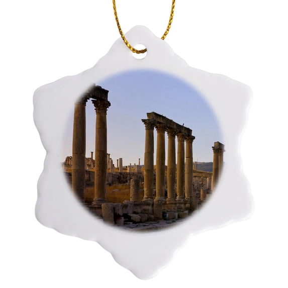 3drose, Column Street in Ancient Jerash Ruins, Amman, Jordan - As16 Ksu0021 - Keren Su, 3 inch Snowflake Porcelain Ornament