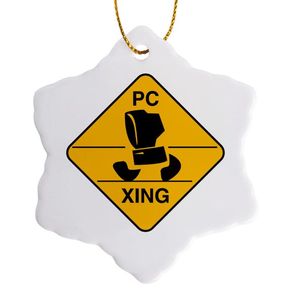 3drose, Computer Pc Xing Crossing Funny Geek Sign Design, 3 inch Snowflake Porcelain Ornament