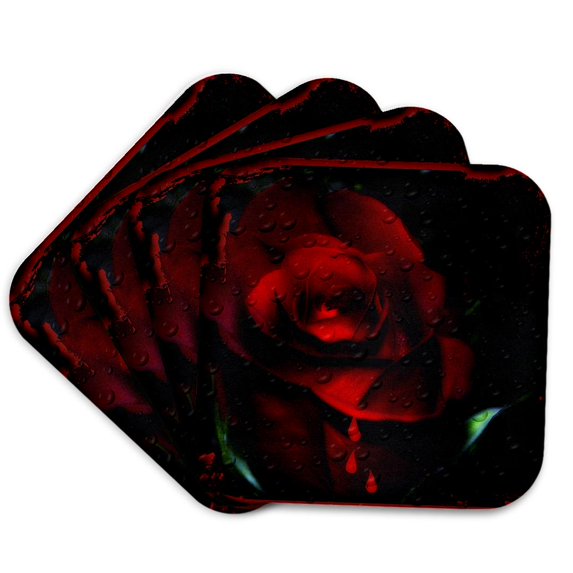 3drose, Computer Enchanced Gothic Red Rose, Set of 4 Coasters - Soft