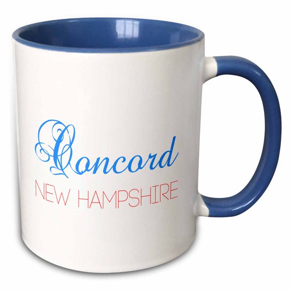 3drose, Concord, New Hampshire Blue, Red Text. Patriotic Usa Home Town Gift, 15oz Two-tone Blue Mug