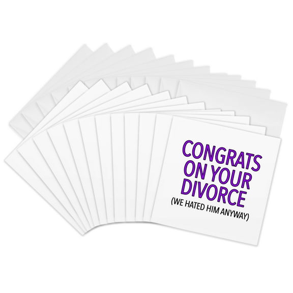 3drose, Congrats on Your Divorce Purple, 12 Greeting Cards with Envelopes