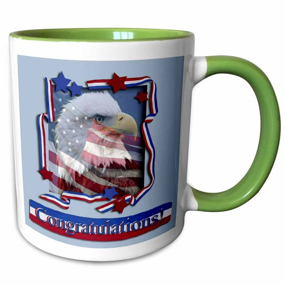 3drose, Congratulations Patriotic Eagle, 11oz Two-tone Green Mug