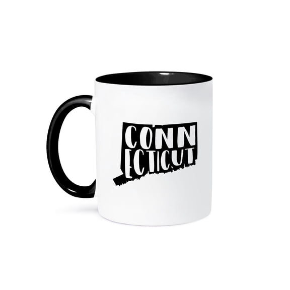 3drose, Connecticut Written Inside the State. White Background., 15oz Two-tone Black Mug