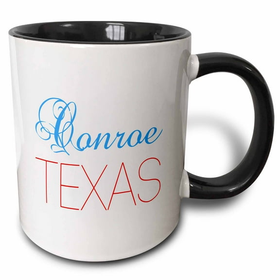 3drose, Conroe, Texas, Red, Blue Text. Patriotic Home Town Design, 11oz Two-tone Black Mug