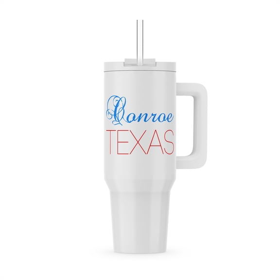 Conroe, Texas, Red, Blue Text. Patriotic Home Town Design, 30oz Tumbler