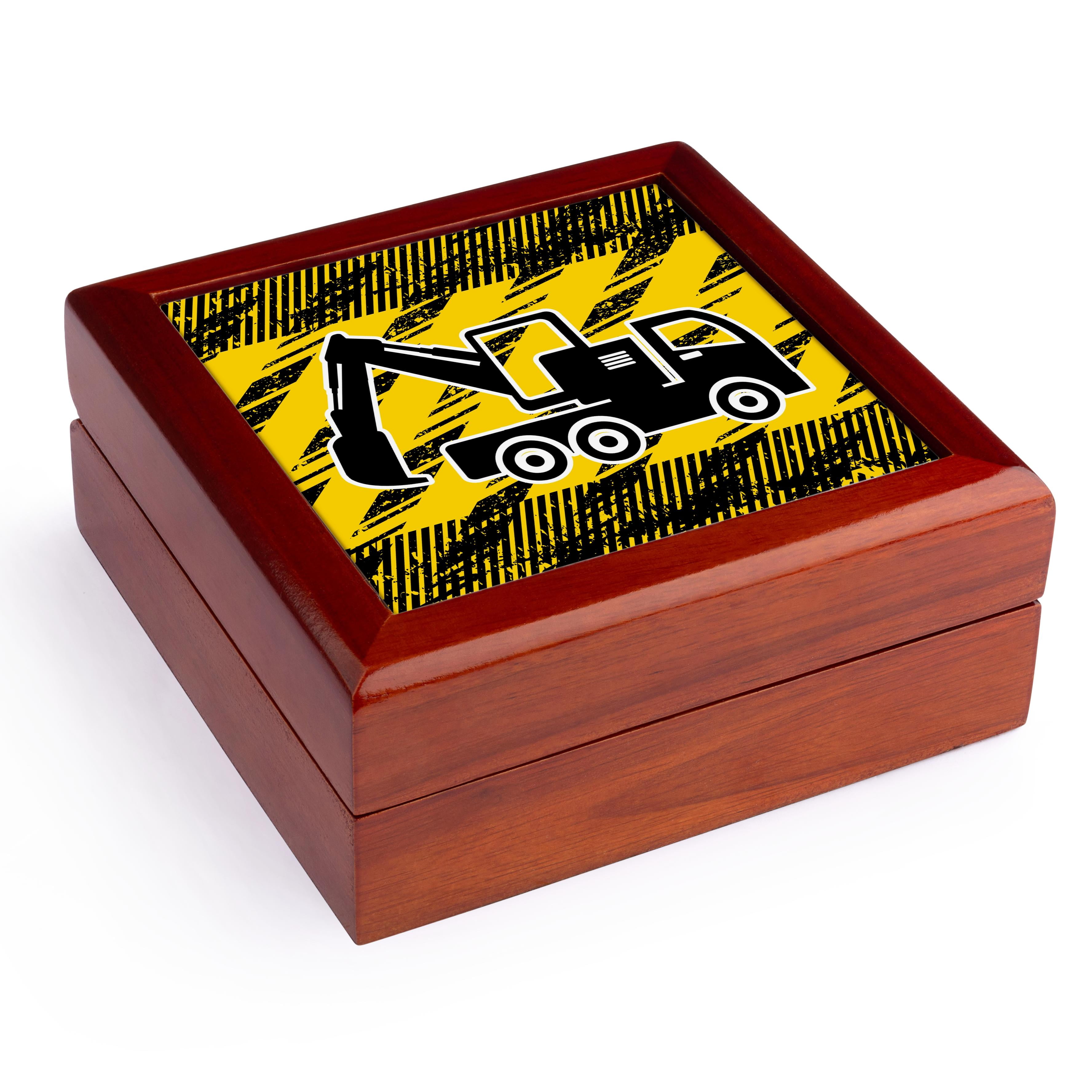 3dRose, Construction Digger Truck in Black and Yellow, Jewelry Box 5.5x5.5 inch with 4 inch tile