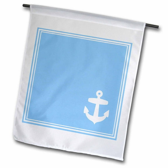 3dRose, Contemporary Chic Nautical White Sailor Anchor in Corner on Light Sea Blue with white border, 12 x 18 inch Garden Flag
