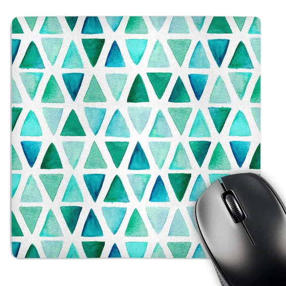 3dRose, Contemporary Hand Painted Aqua and Green Hand Painted Triangles, MousePad