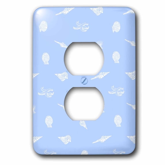 3dRose, Contemporary Nautical Baby Blue and White Seashell and starfish pattern - vintage beach seashells, 2 plug outlet cover