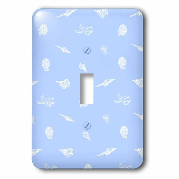 3dRose, Contemporary Nautical Baby Blue and White Seashell and starfish pattern - vintage beach seashells, single toggle switch
