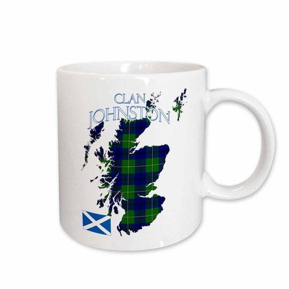 3drose, Contour of Scotland with the Johnston Clan Family Tartan., 15oz Mug