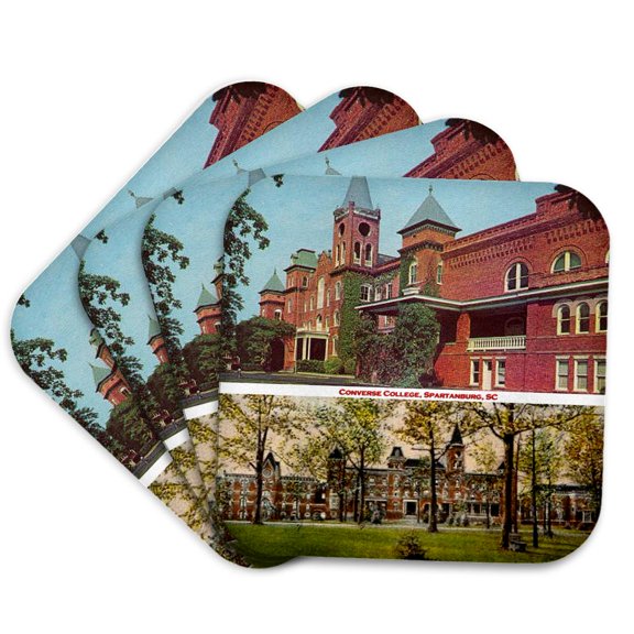 3dRose, Converse College, Spartanburg, SC (Vintage Views), Set of 4 Coasters - Soft