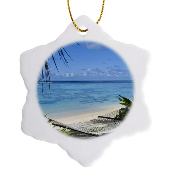 3drose, Cook Islands, Rarotonga, Beach Hammock - Oc14 Mde0095 - Michael Defreitas, 3 inch Snowflake Porcelain Ornament