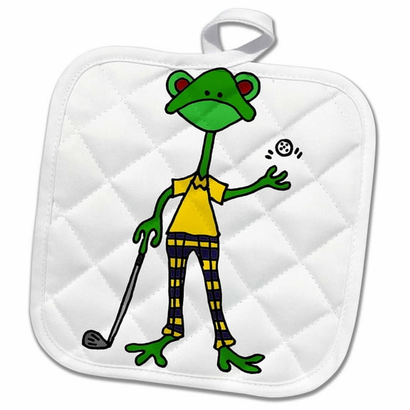 3dRose, Cool Artistic Funny Frog Playing Golf, 8x8 Potholder