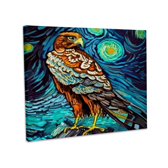 3dRose, Cool Colorful Golden Eagle Bird in Van Gogh Starry Night Style , Museum Grade Canvas Wrap 20x16