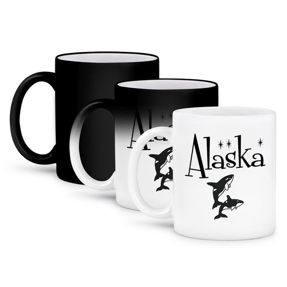 3dRose, Cool Fun Alaska and Killer whales travel for whale orca lovers, 11oz Magic Transforming Mug
