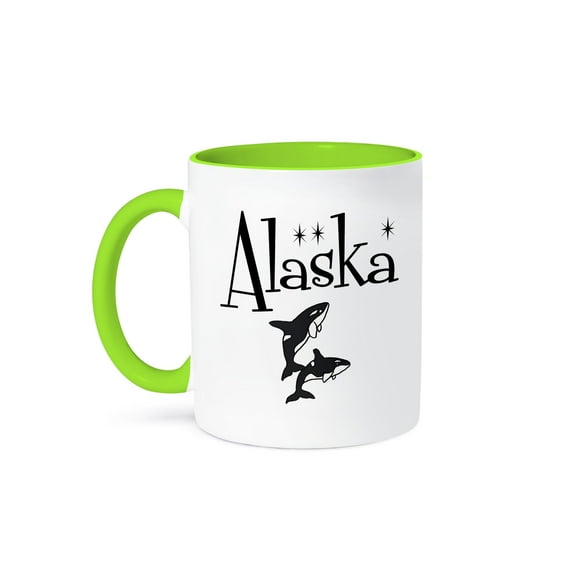 3dRose, Cool Fun Alaska and Killer whales travel for whale orca lovers, 15oz Two-Tone Green Mug