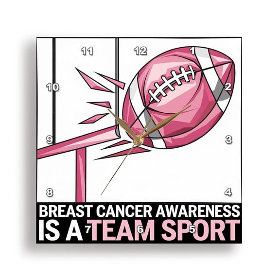 3dRose, Cool Fun Breast Cancer Awareness is a team Sport Pink Football Support, 15x15 Wall Clock