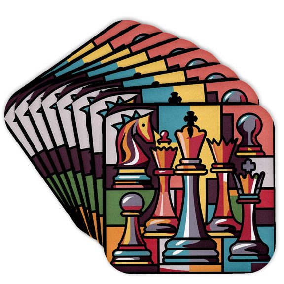 3drose, Cool Fun Colorful Assorted Chess Game Pieces Abstract Art, Set of 8 Coasters - Soft