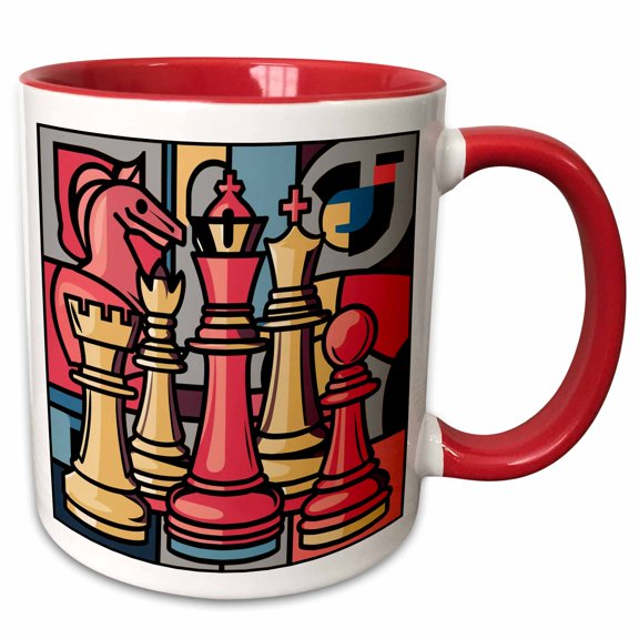 3drose, Cool Fun Colorful Chess Pieces Chess Game Abstract Art, 11oz Two-tone Red Mug