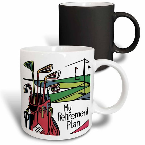 3drose, Cool Fun Colorful Golf Clubs and Bag My Retirement Plan Abstract Art, 11oz Magic Transforming Mug