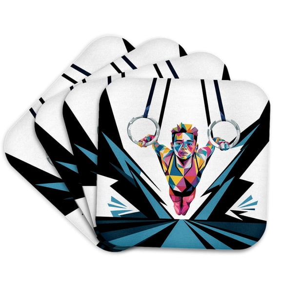 3drose, Cool Fun Colorful Male Gymnast Still Rings Abstract Art, Set of 4 Coasters - Soft