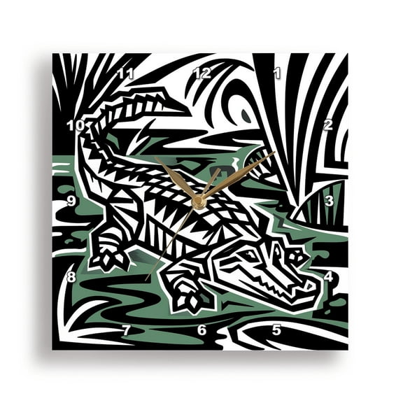 3dRose, Cool Funny Artistic Alligator Cubism Abstract Art Gators, 15x15 Wall Clock