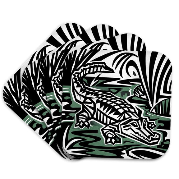 3drose, Cool Funny Artistic Alligator Cubism Abstract Art Gators, Set of 4 Coasters - Soft