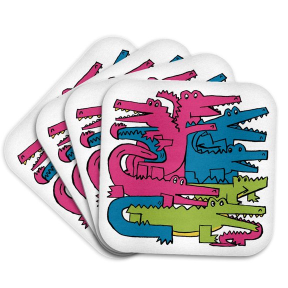 3drose, Cool Funny Colorful Assorted Alligators Gator Nature Abstract Art, Set of 4 Coasters - Soft