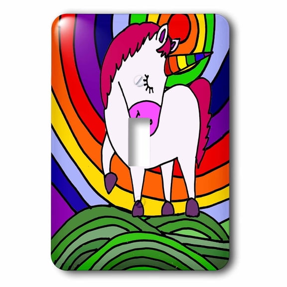 3dRose, Cool Funny Magical Unicorn and Rainbow Art Cartoon, single toggle switch