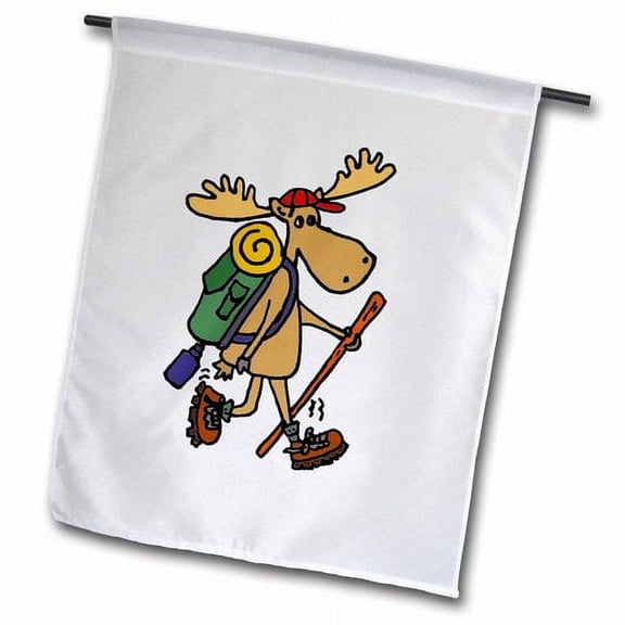 3dRose, Cool Funny Moose Hiking with Backpack and Red Cap , 12 x 18 inch Garden Flag