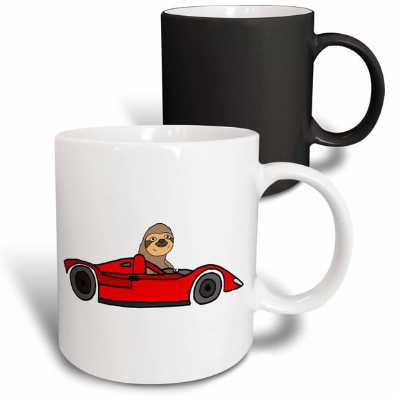 3drose, Cool Funny Sloth Driving Red Race Car Cartoon, 11oz Magic Transforming Mug