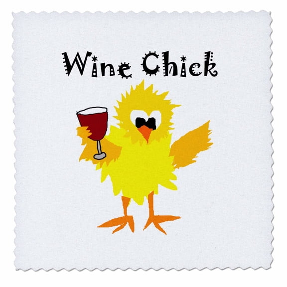 3dRose, Cool Funny Wine Chick with Chicken Holding Red Wine Glass, 6x6 inch quilt square