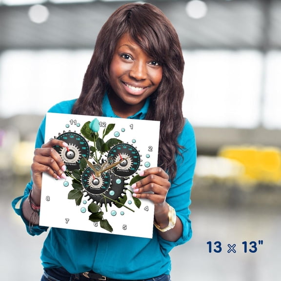 3dRose, Cool Steampunk Barometer and Aqua Roses, 13x13 Wall Clock