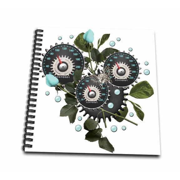 3dRose, Cool Steampunk Barometer and Aqua Roses, Drawing Book 8 x 8 inch