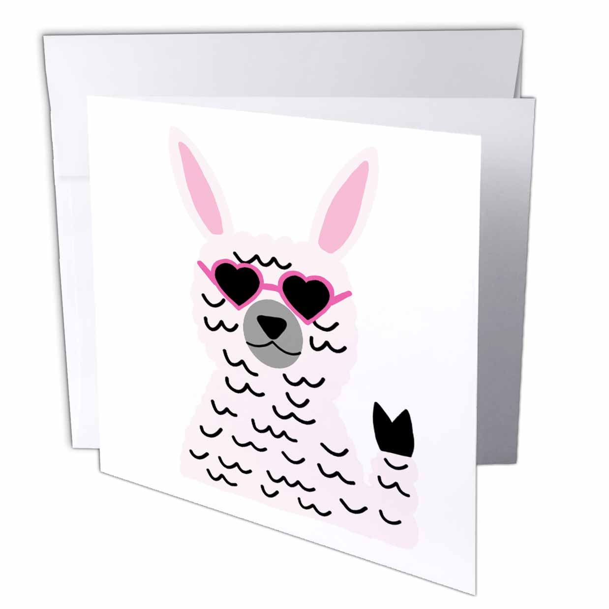 3dRose, Cool fun hippie llama holding up peace sign and wearing heart glasses, 6 Greeting Cards with envelopes