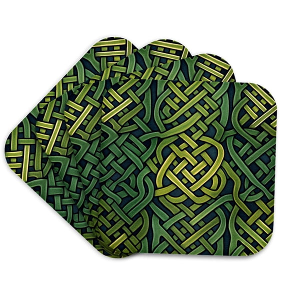 3drose, Cool Green Celtic Knot Pattern for St. Patricks Day Celebration Gift, Set of 4 Coasters - Soft