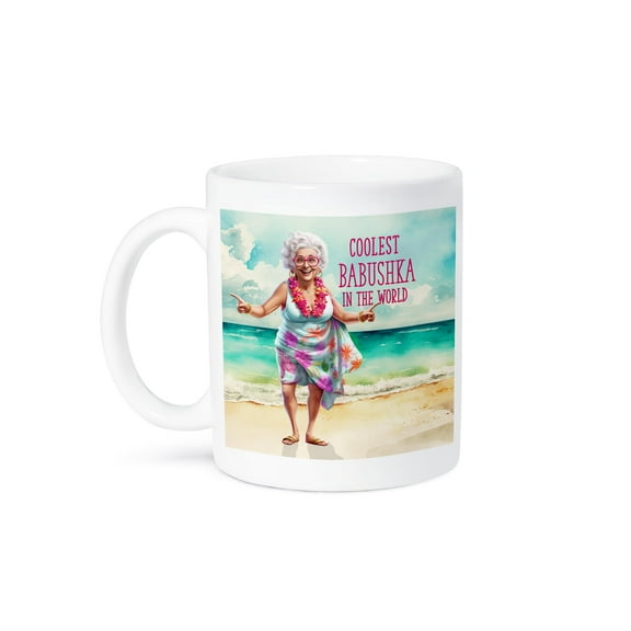 3dRose, Coolest Babushka Ever Beach Lover Grandma in Russian, 15oz Mug