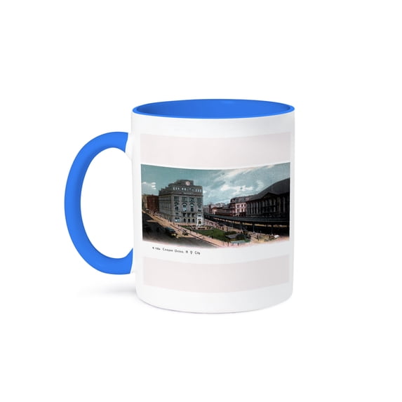 3dRose, Cooper Union Station New York City Vintage Postcard Reproduction, 15oz Two-Tone Blue Mug
