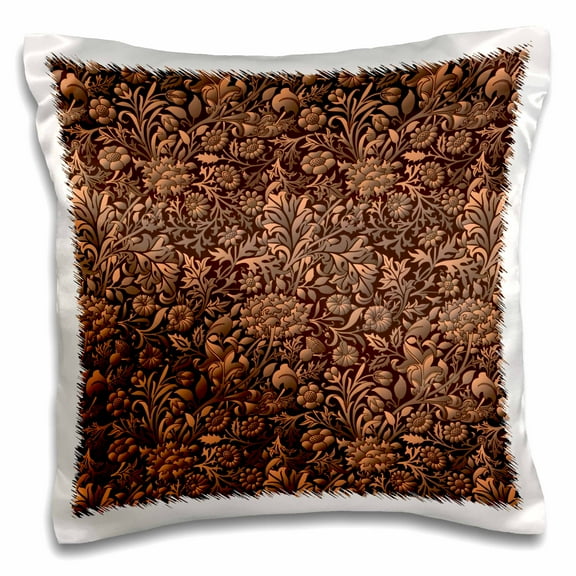 3dRose, Copper Colored Tonal Effect Vintage Floral Chintz, 16x16 inch Pillow Case