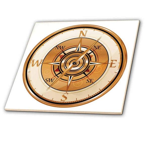 3dRose, Copper Natical Compass Illustration, 6 Inch Ceramic Tile