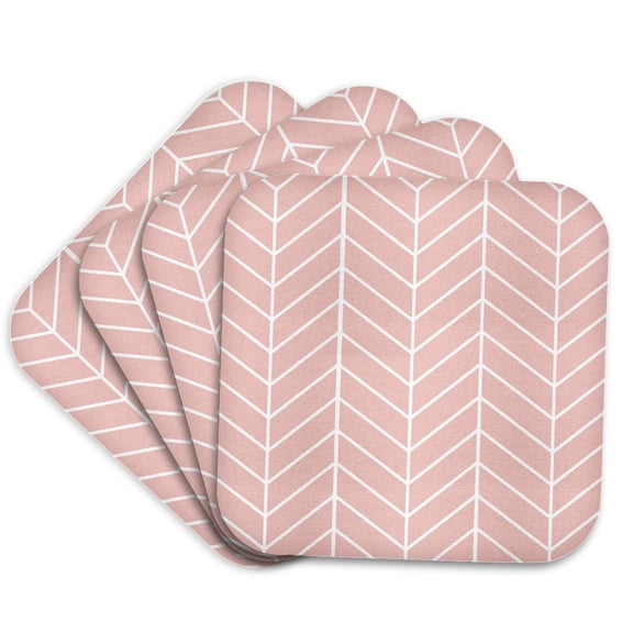 3drose, Coral Pink Herringbone Pattern - Modern Arrow Feather Inspired Design, Set of 4 Coasters - Soft