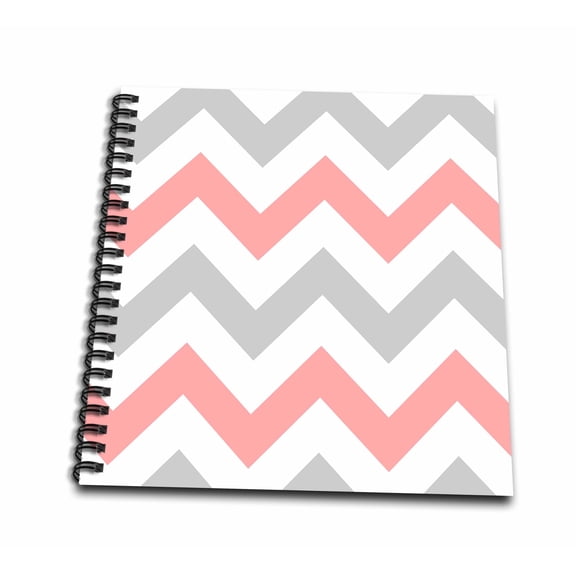3dRose, Coral and Gray Chevron zig zag pattern - orange pink grey zigzags, Memory Book 12 x 12 inch