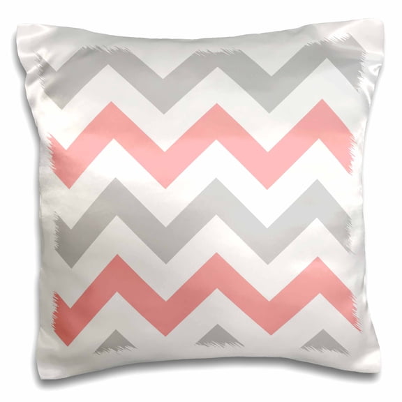 3dRose, Coral and Gray Chevron zig zag pattern - orange pink grey zigzags, 16x16 inch Pillow Case