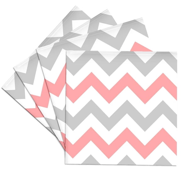 3dRose, Coral and Gray Chevron zig zag pattern - orange pink grey zigzags, Set of 4 Ceramic Tile Coasters