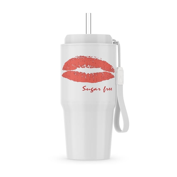 Coral Color Female Lips On White. A Text Sugar Free. Romantic Gift, 20oz Tumbler