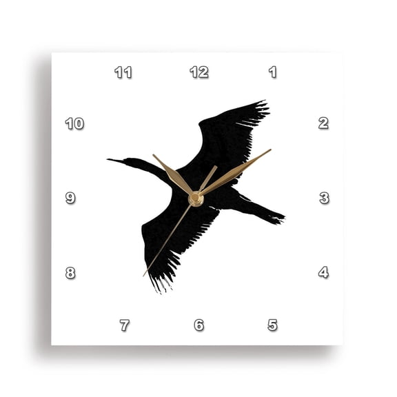 3dRose, Cormorant In Flight Black Silhouette, 15x15 Wall Clock
