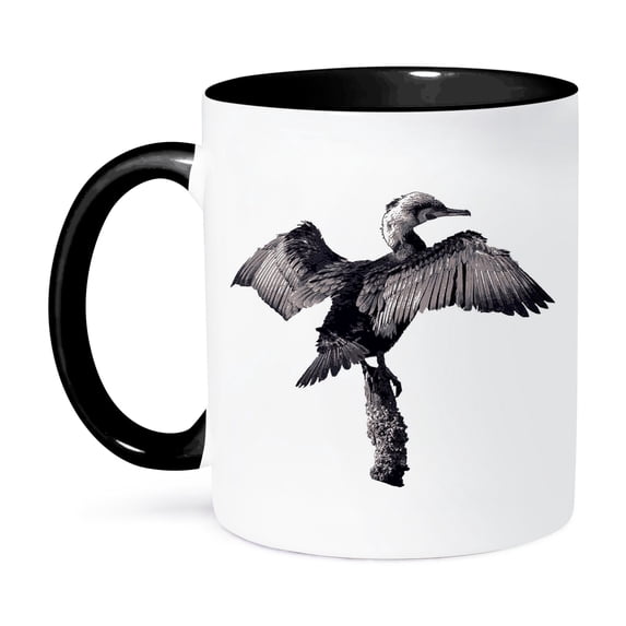 3dRose, Cormorant Totem Spirit Animal Vector Isolated, 15oz Two-Tone Black Mug