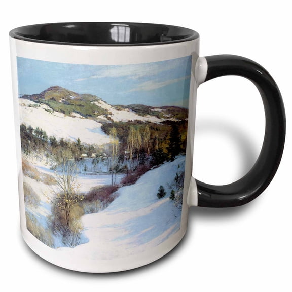 3drose, Cornish Hills, 1911 by Willard Metcalf, Mountain Landscape in Winter, 15oz Two-tone Black Mug