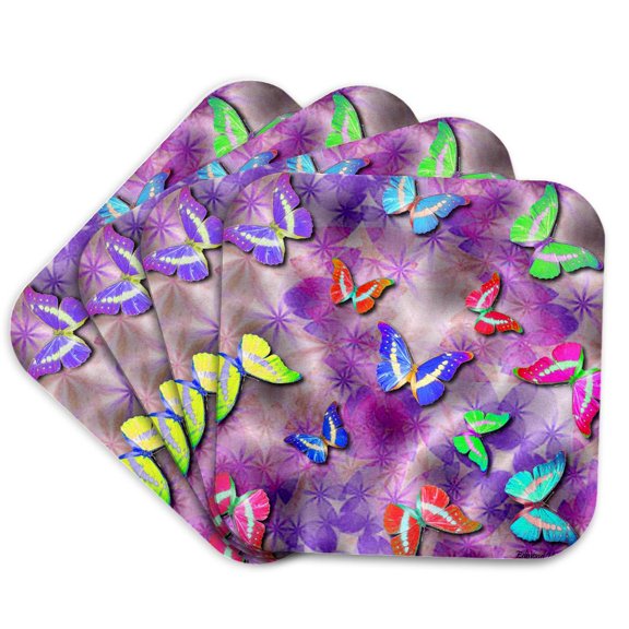 3drose, Cosmic Dust Sparkles and Butterflies, Set of 4 Coasters - Soft